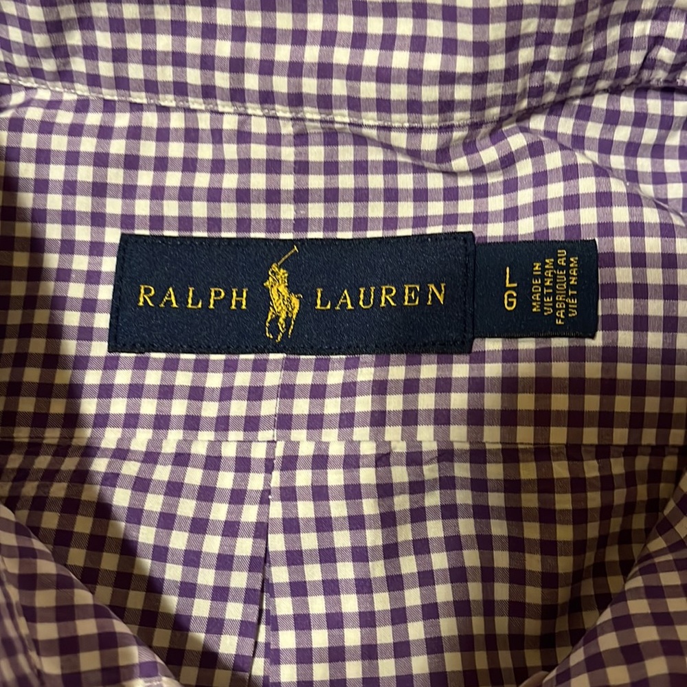 EUC MENS RALPH LAUREN SIZE LARGE, Purple in color- plaid w/ purple